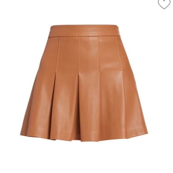 susan monaco tan pleated flare faux leather mini skirt size small - Picture 8 of 8